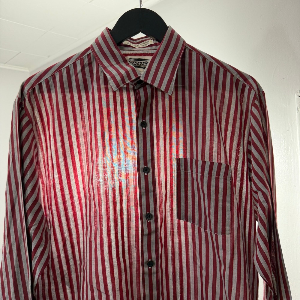 Vintage Expressions Button Shirt Large Striped 70s 80s Rockabilly Thin Preppy